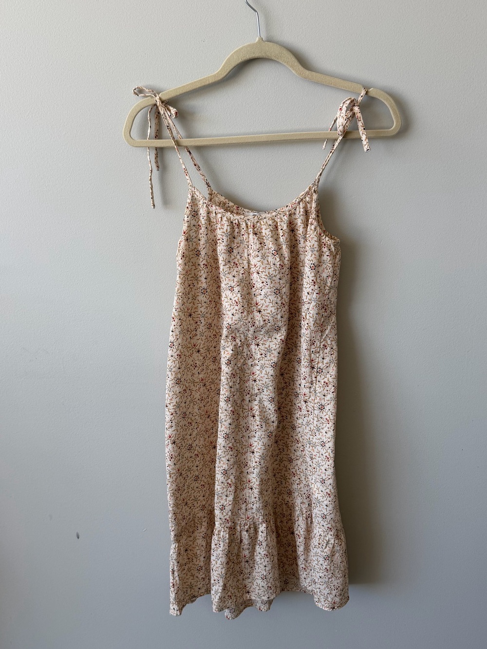 Madewell Cream Floral Tie-Strap Dress